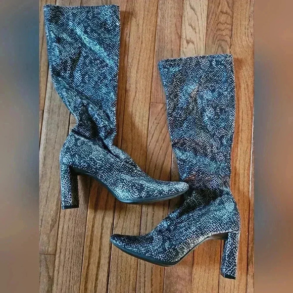 Python Snake Fashion High Heel Knee Boots Women (sz 8.5) - Picture 2 of 9